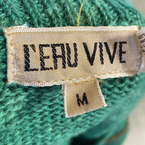 leau Vive‎ Sweater Womens Medium Green Knit Geometric Linen Blend Vtg 90s - Picture 5 of 7
